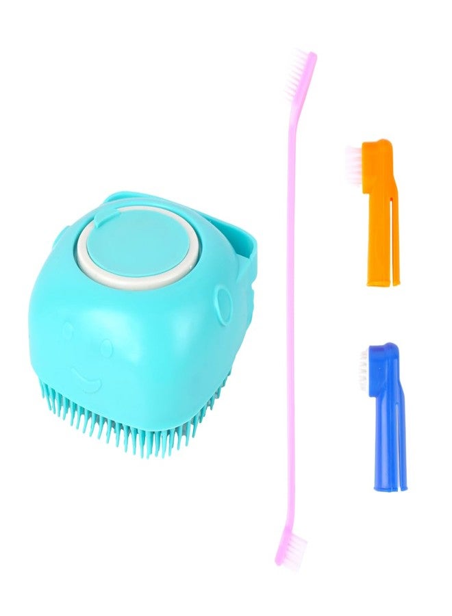 فرشاة تنظيف الحيوانات الأليفة للكلاب، أداة تدليك من السيليكون بشعيرات ناعمة، لون أزرق فيروزي (عبوة من قطعتين) - Image 1